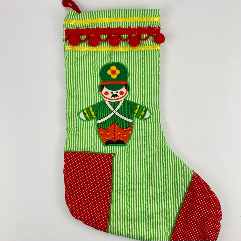 Vintage Christmas Stocking, fabric handmade 1980s holiday decor